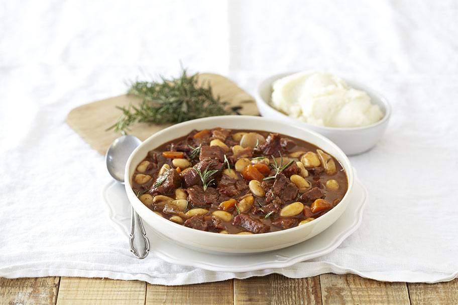 Beef Stew with Bacon, Beans and Onions