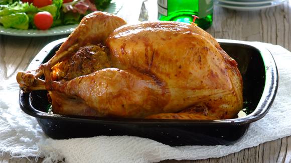 Roast turkey with pork, sage and apple stuffing