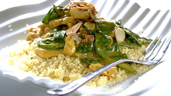 Thai Chicken Strips and Spinach with Almond Couscous