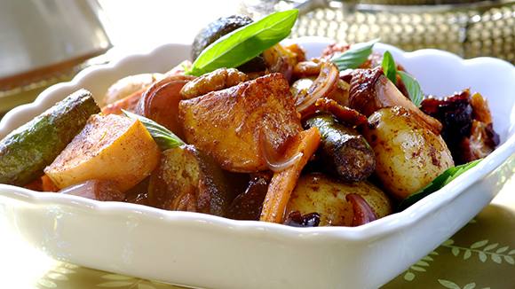 Festive Roast Vegetables with Dates and Pecan Nuts