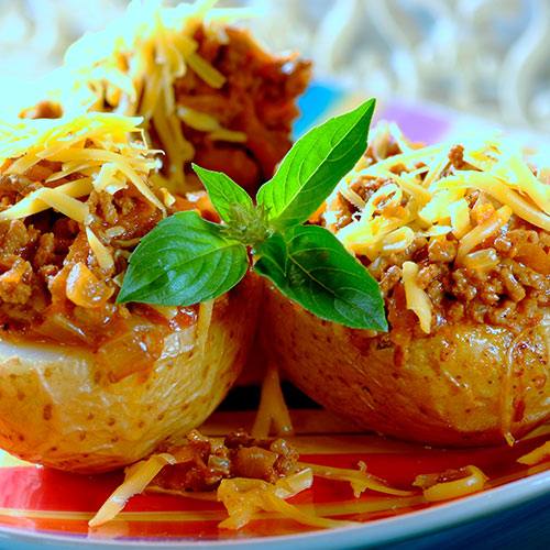 Cheesy Mince Baked Potatoes