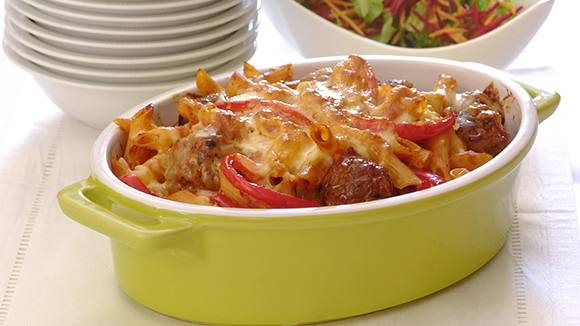 Meatball Mozzarella Pasta Bake