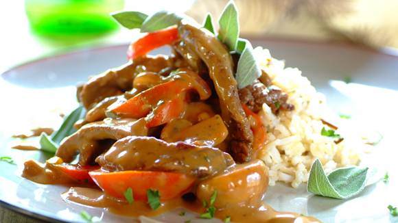 Ostrich and Mushroom Stroganoff