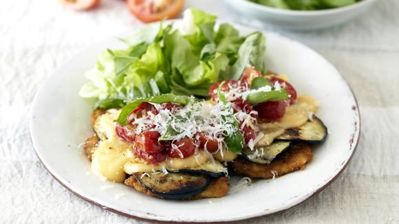 Chicken Schnitzels with a Cheesy Mediterranean Topping
