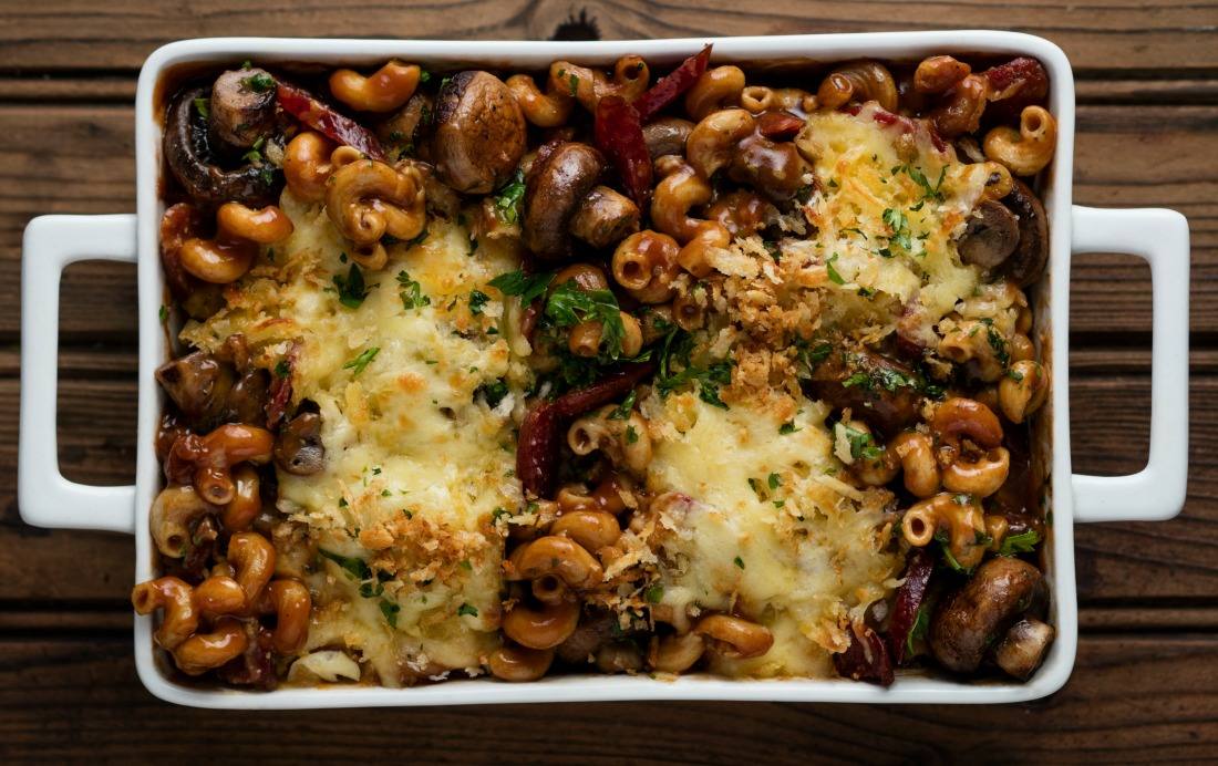 Spicy Sausage, Mushroom and Noodle Bake