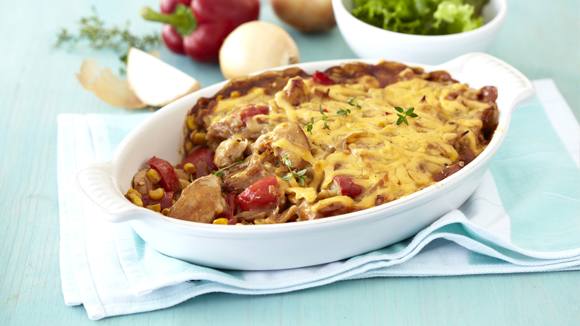 Chicken, Corn and Red Pepper Lasagne Bake