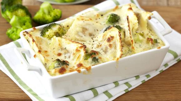 Creamy Ravioli and Broccoli Bake