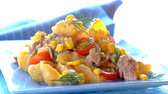 Creamy Pasta with Tuna, Corn and Cherry Tomatoes
