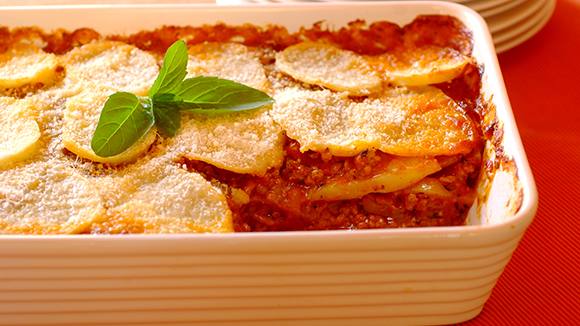 Layered Mince Bake with a Golden Potato Topping