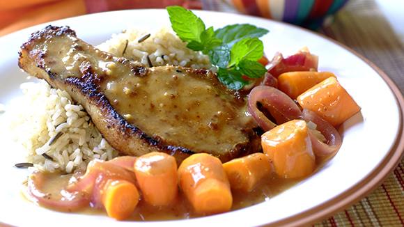 Pan-fried Pork Chops in a Mustard-Orange Sauce