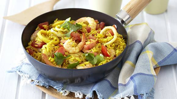 Easy Seafood Breyani with Prawns, Hake and Calamari