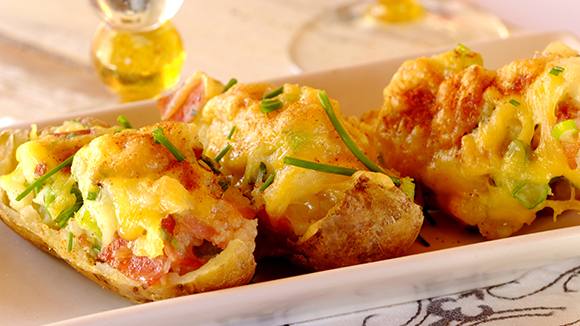Baked Potato Skins with Mushroom, Cheese and Bacon