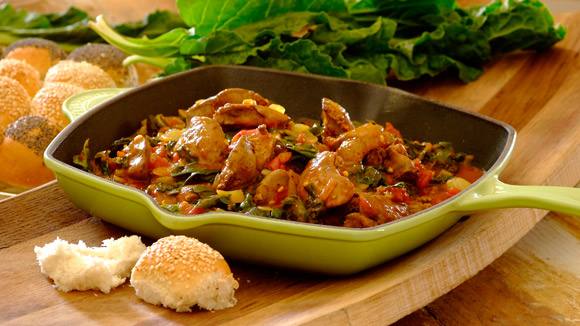 Spicy chicken livers and spinach