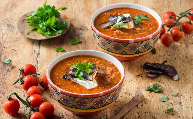 Creamy Chakalaka Soup with Biltong