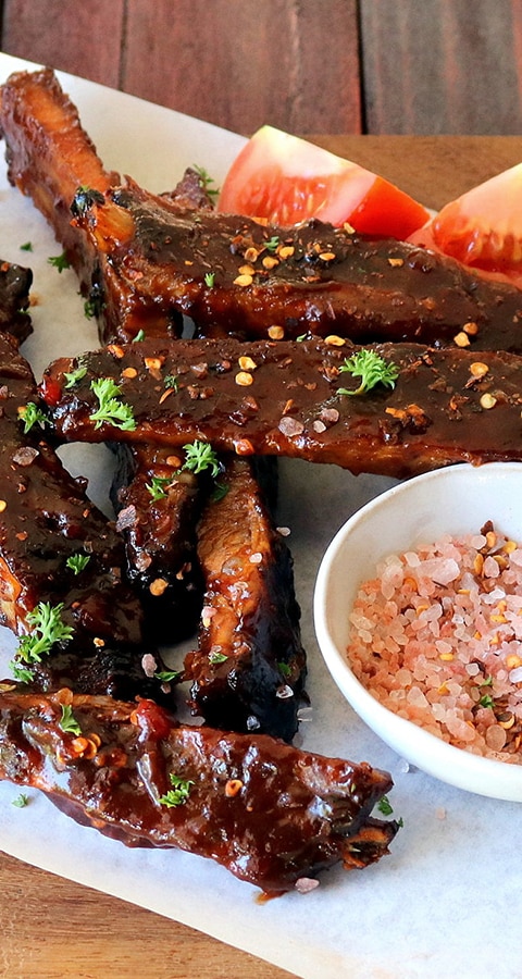 SWEET AND STICK GLAZED PORK RIBS