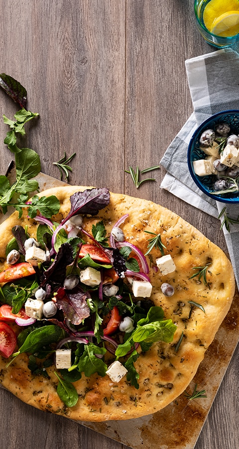 HERBY FOCACCIA WITH OLIVES AND FETA