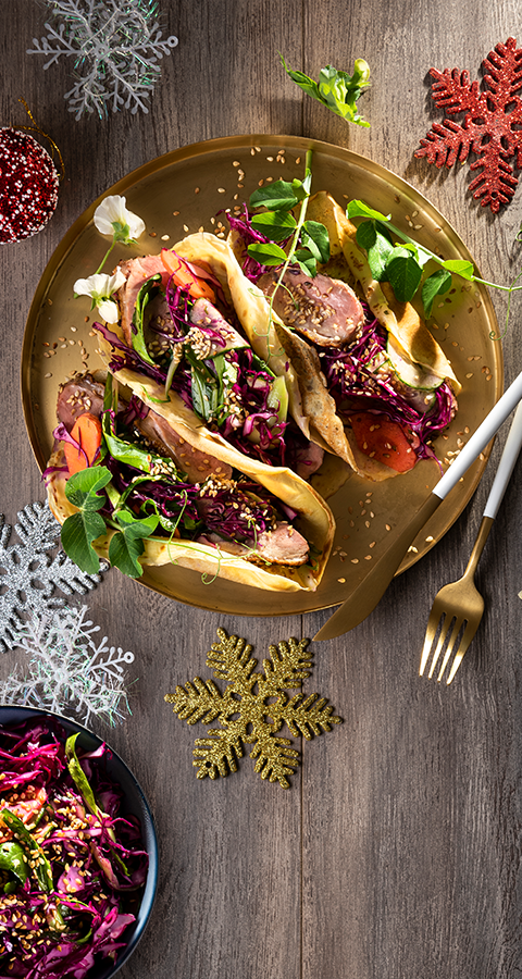 Asian-style duck pancakes