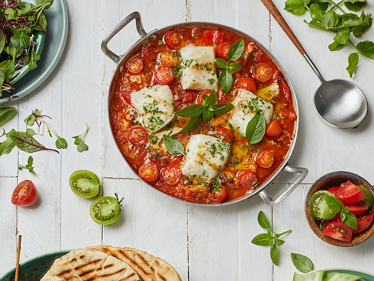 Tomato Hake Bake With Red  Peppers and Cauliflower