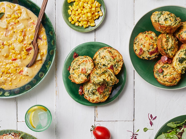 Spinach, Corn And Bacon Muffins