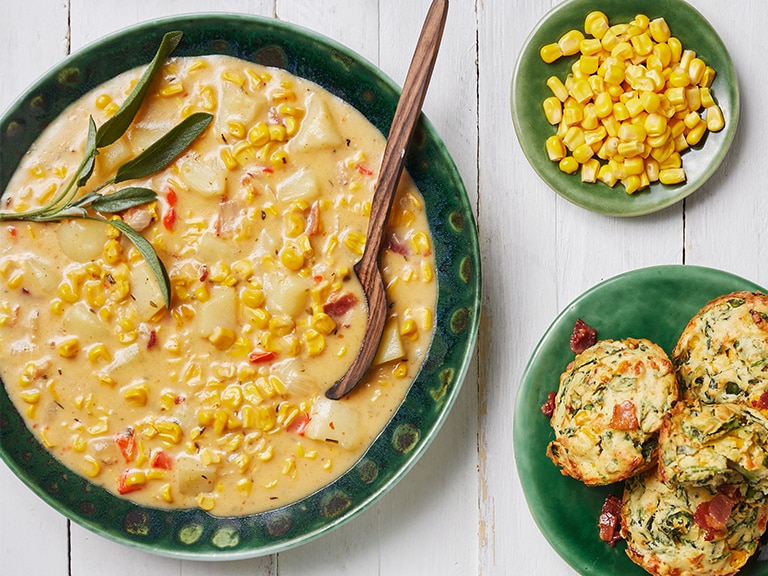 Cheesy Sweetcorn, Potato And Bacon Soup