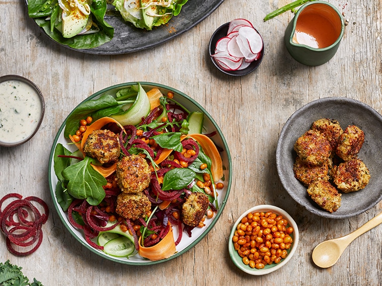 Bambara Groundnut Falafel Salad With a Garlic and Herb Dressing