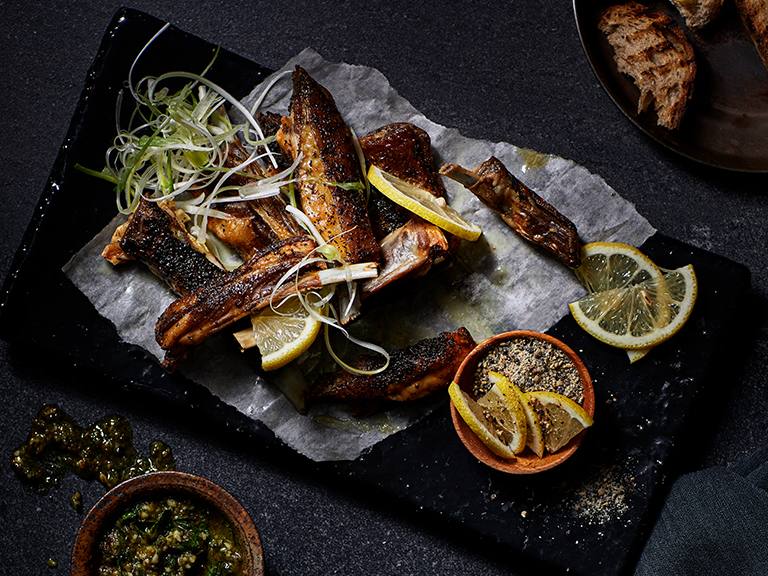 For an extra special South African style Sunday roast or family dinner, try these crispy barbecued lamb ribbetjies, served with a mint and lemon pesto.