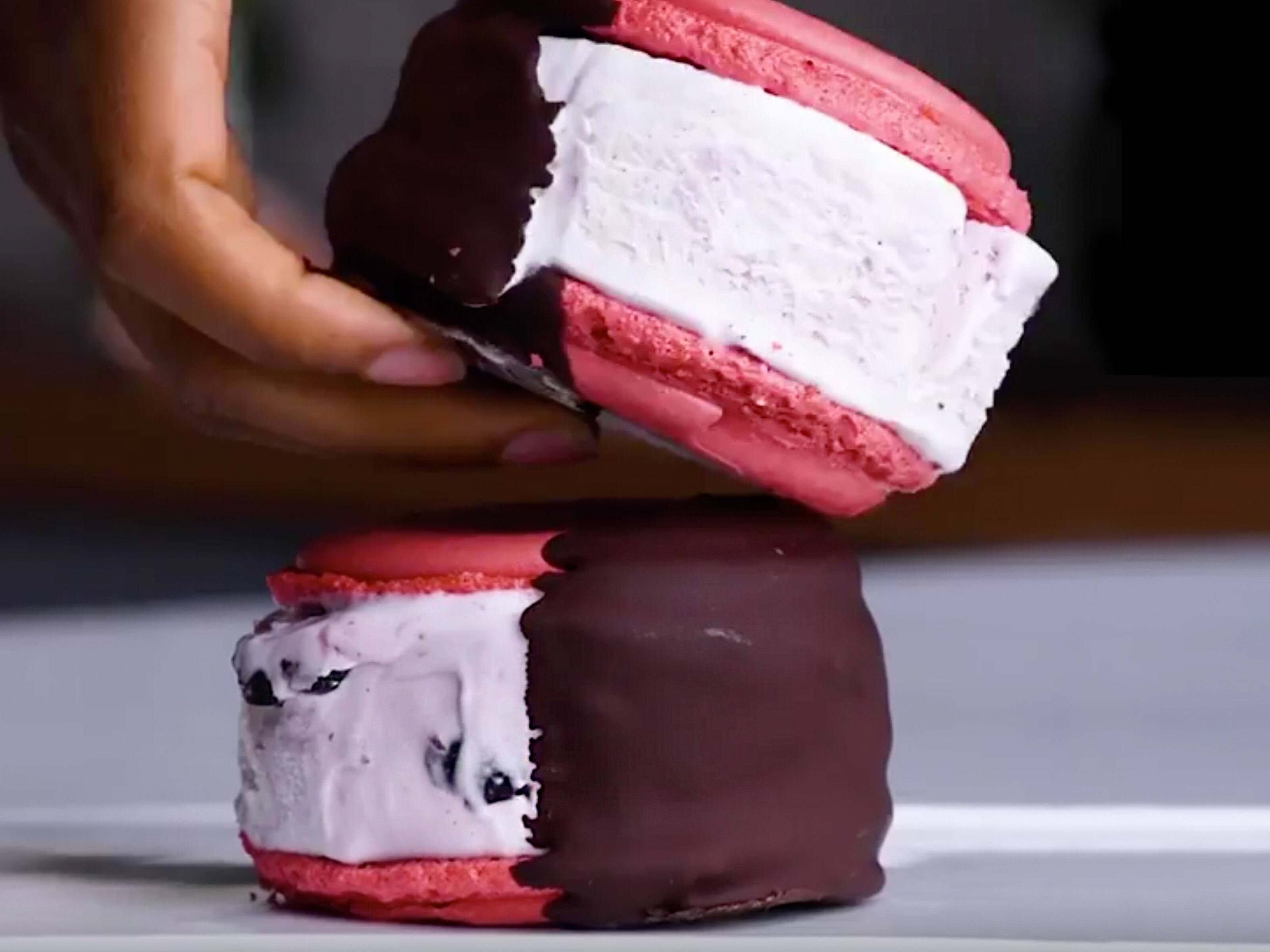 Cherry Vanilla Macaron Ice Cream Sandwich Recipe