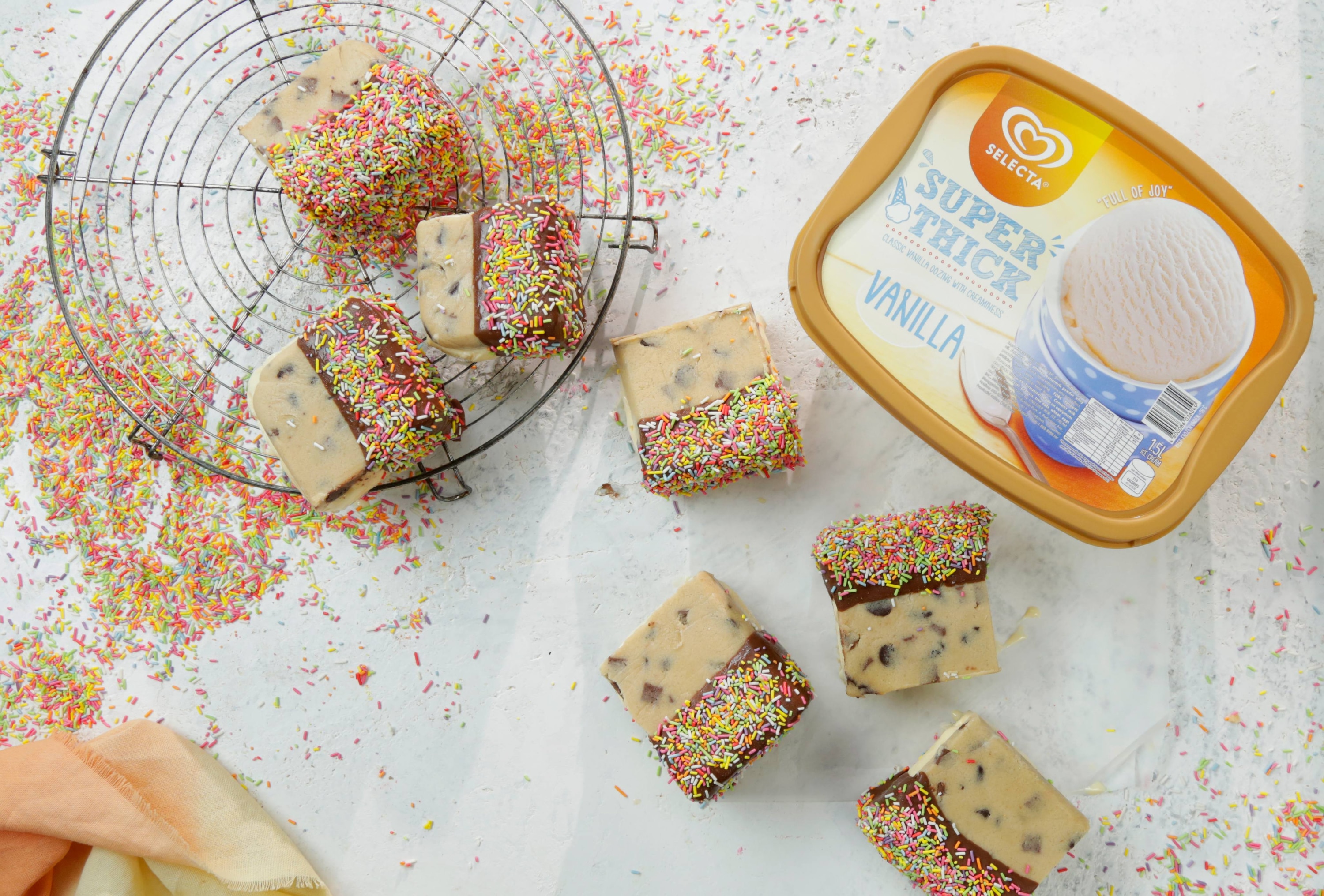 Cookie Dough Sandwiches with Selecta Super Thick Flatlay 30 mins  recipe