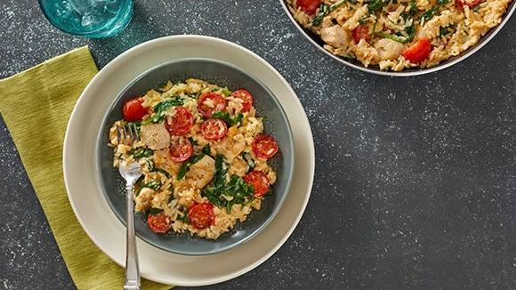 Risotto con Pollo al Ajo y Espinaca