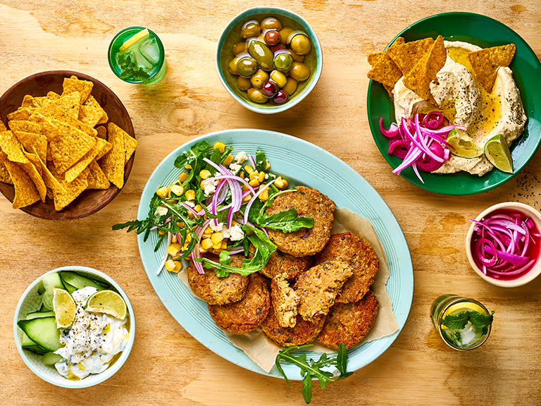 Amaranth And Lentil Patties With Mezze Platter