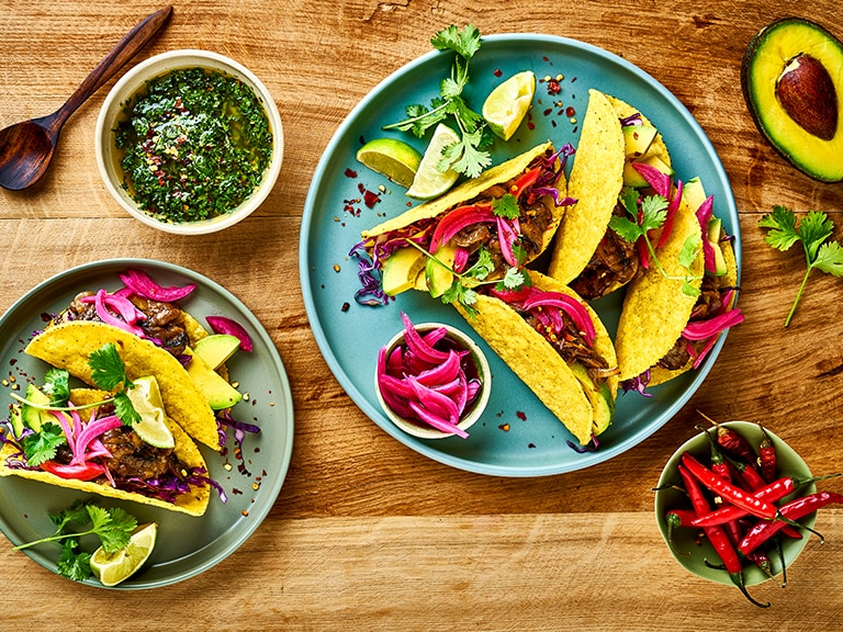 Sticky Mushrooms Tacos With A Herb Dressing