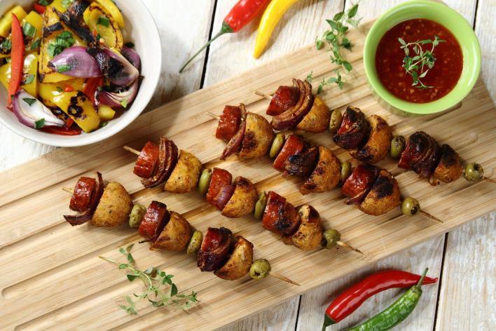 Saslik kolbásszal és gombával 35 perc  recipe