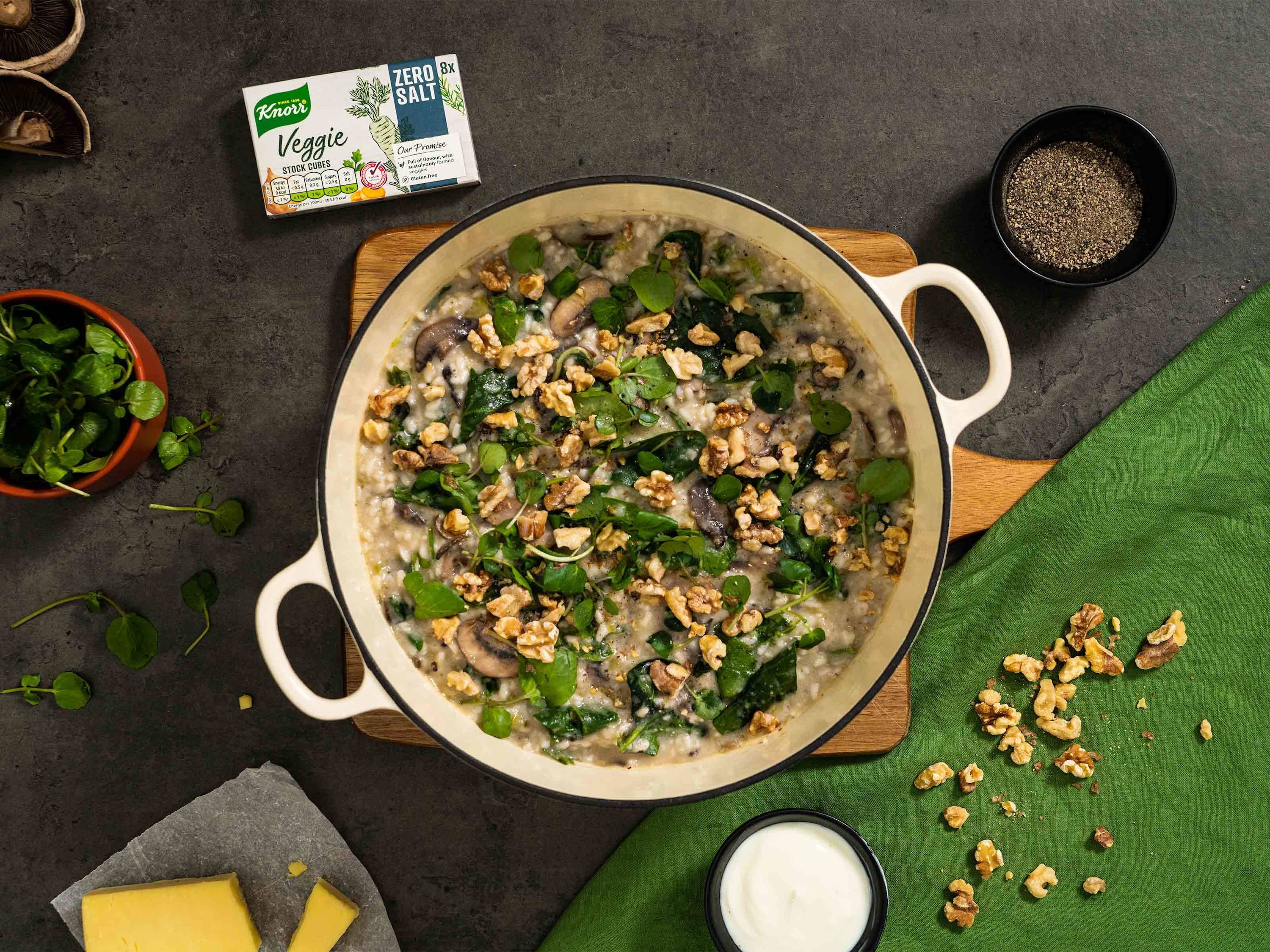 Mushroom Risotto With Mature Cheddar And Watercress