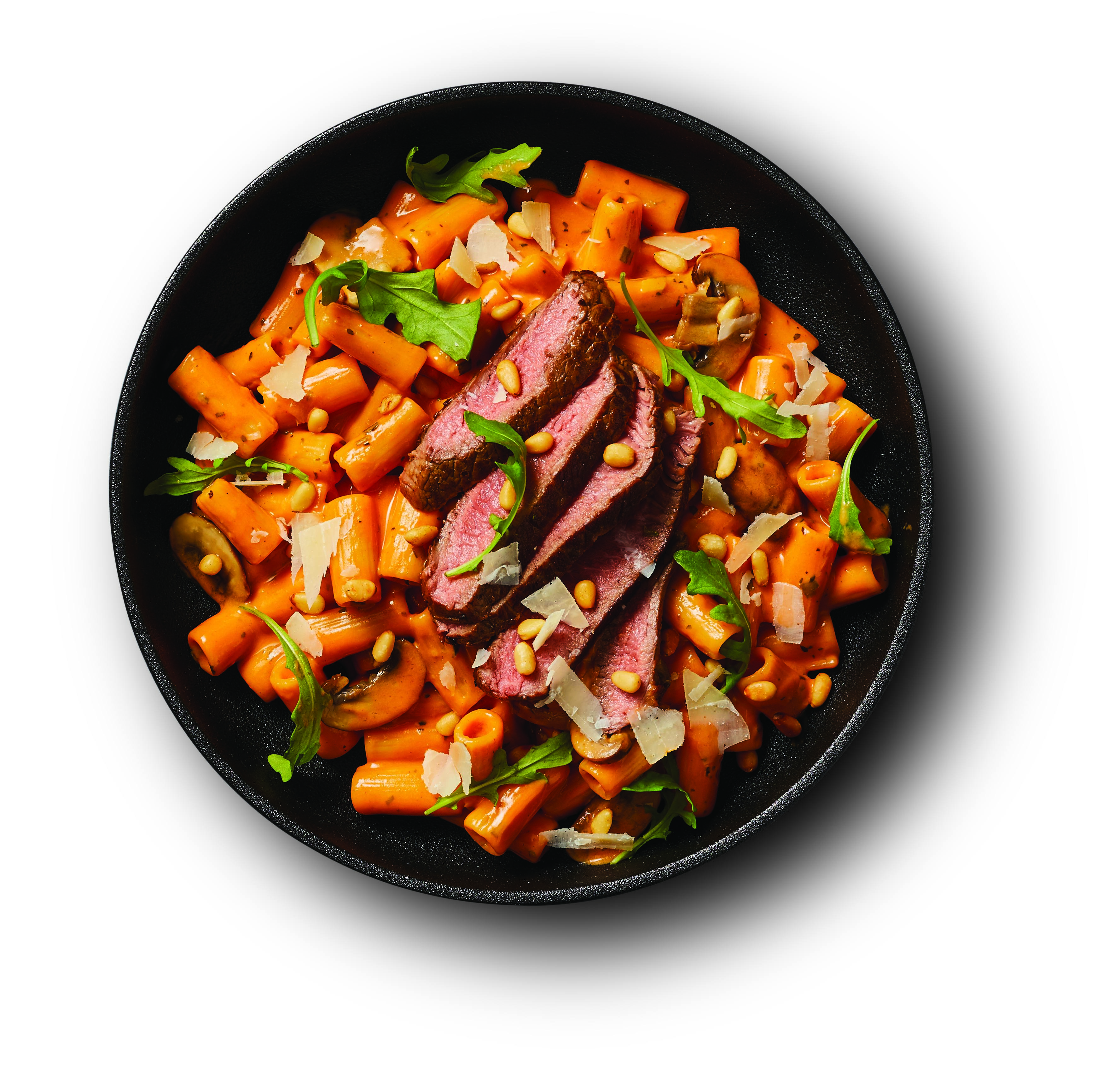 Chargrilled Beef, Rocket & Creamy Tomato Pasta 15 Mins  recipe