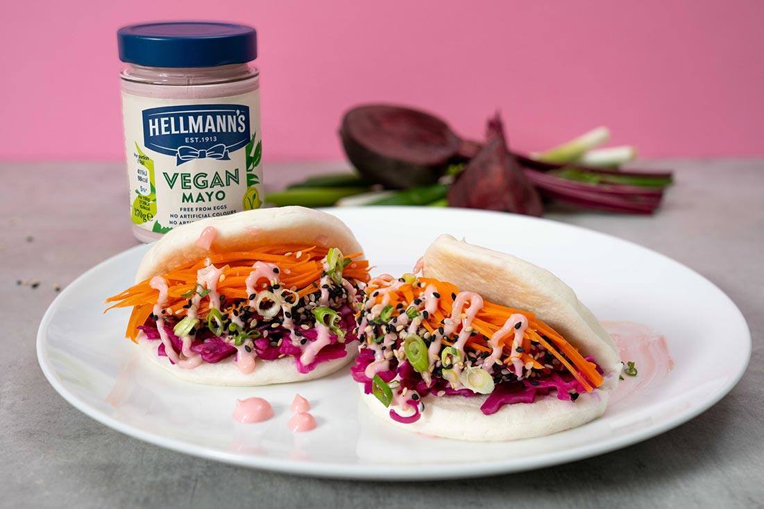 Hellmann's Beetroot Filled Bao Bun with Pink Vegan Mayonnaise