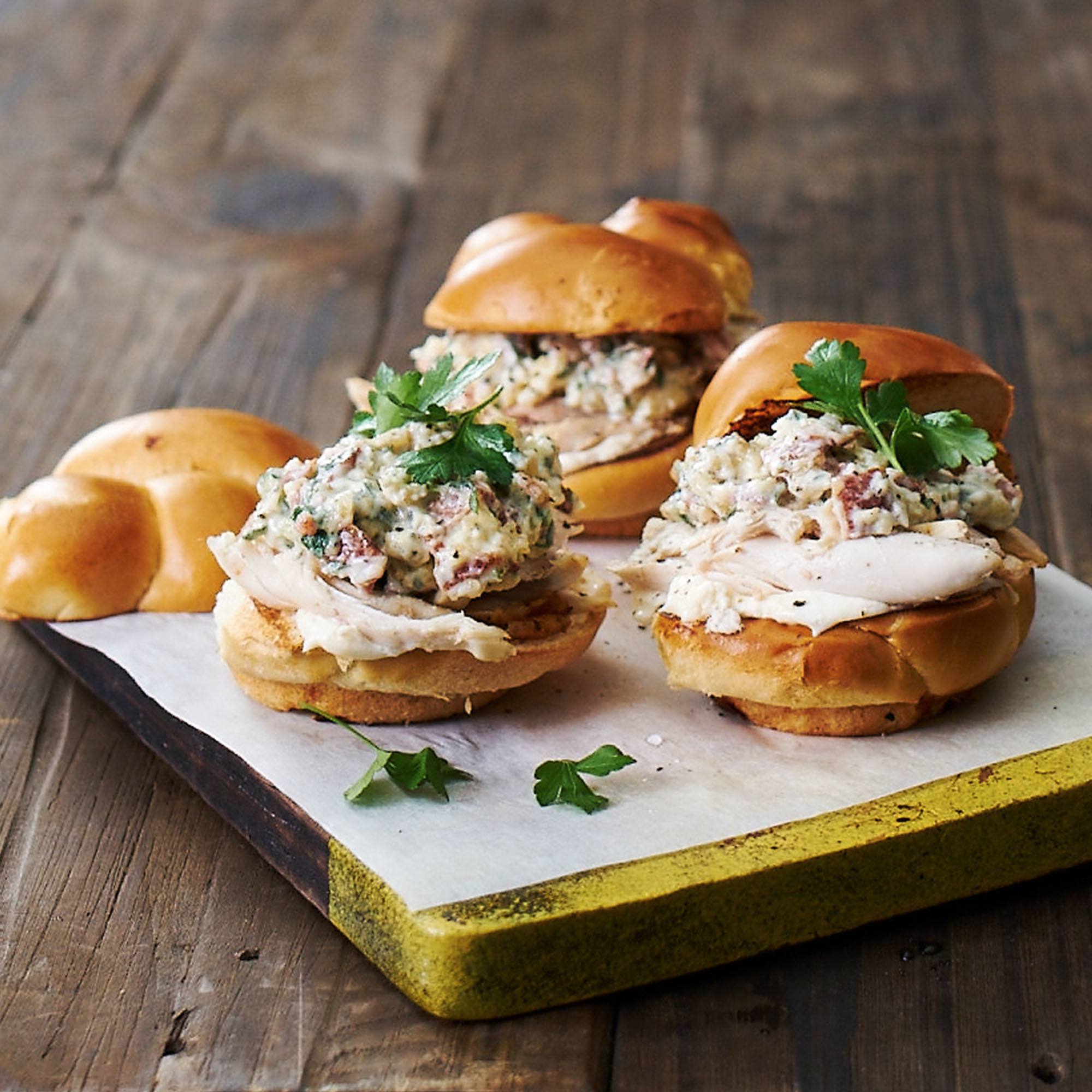 Leftover Roast Meat Rolls with Blue Cheese Sauce and Bacon