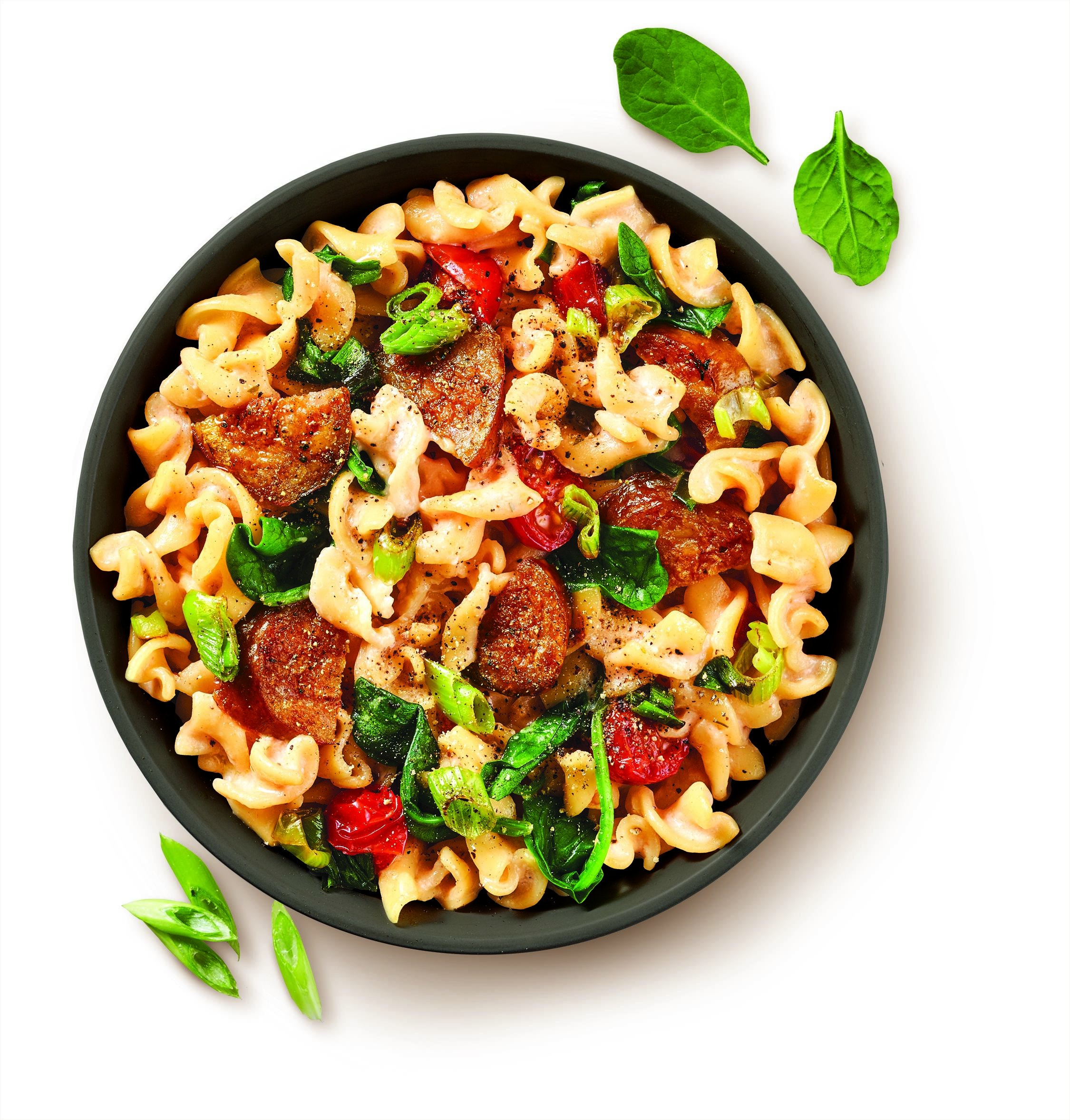 Cheesy tomato, sausage & spinach pasta