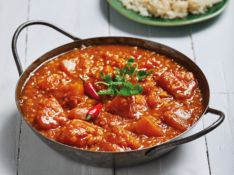 Brown Lentil and Pumpkin Curry with Steamed Rice