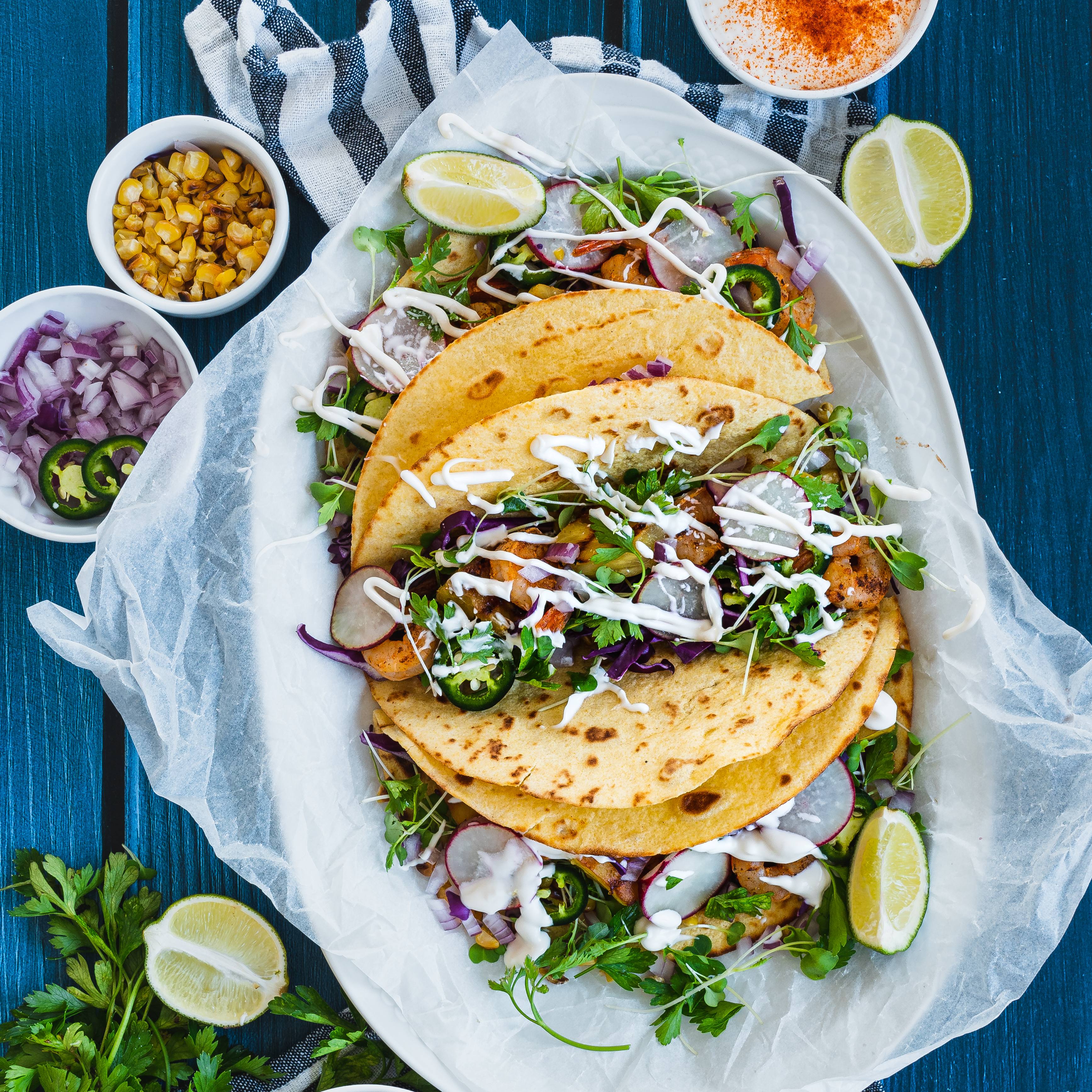 Taco cu creveți și Vegan Mayo Sauce