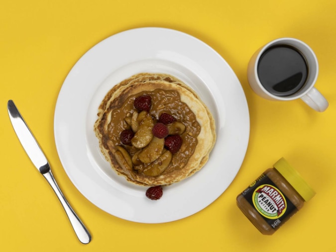 Marmite & Peanut Butter American Pancakes with Caramelized Apples