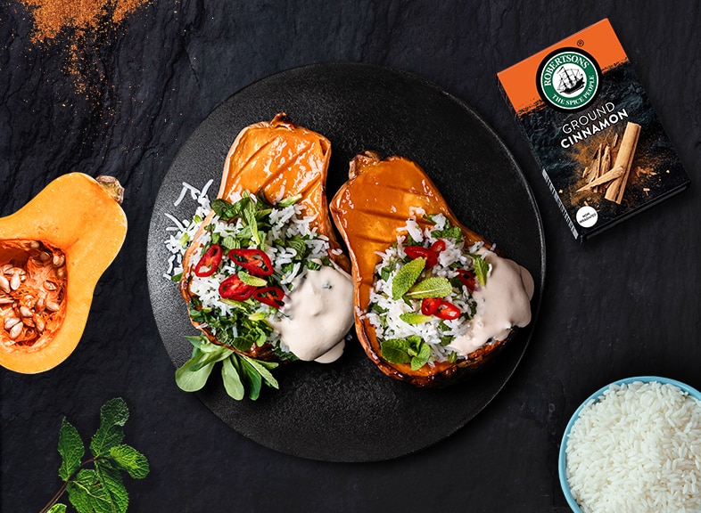 STUFFED BUTTERNUT WITH BASMATI RICE AND FRESH VEG