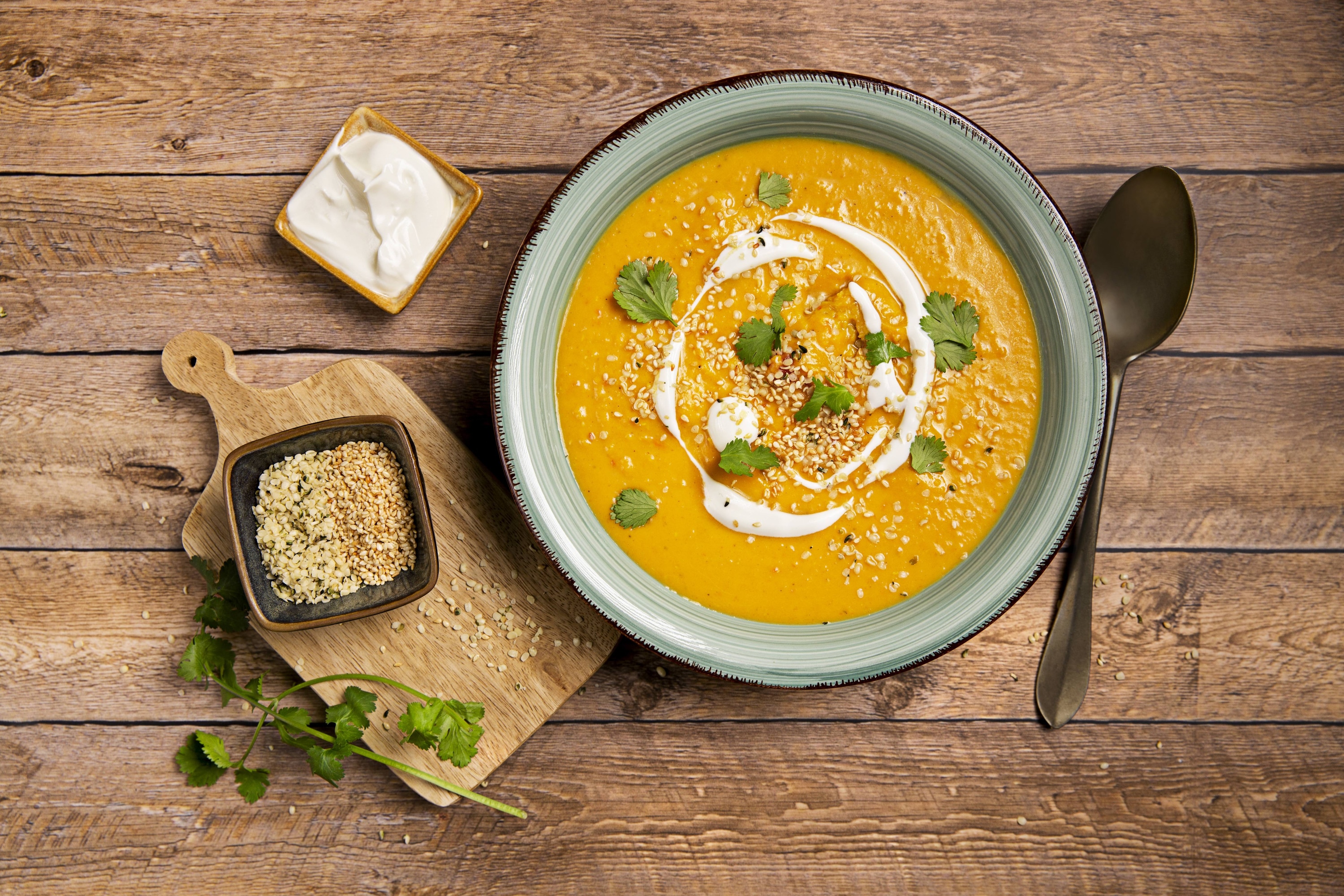 Butternut Squash and Coconut Soup with Hemp Seeds Top