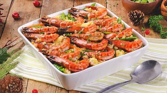 Easy Garlic Butter Shrimp With Young Corn and Snap Peas