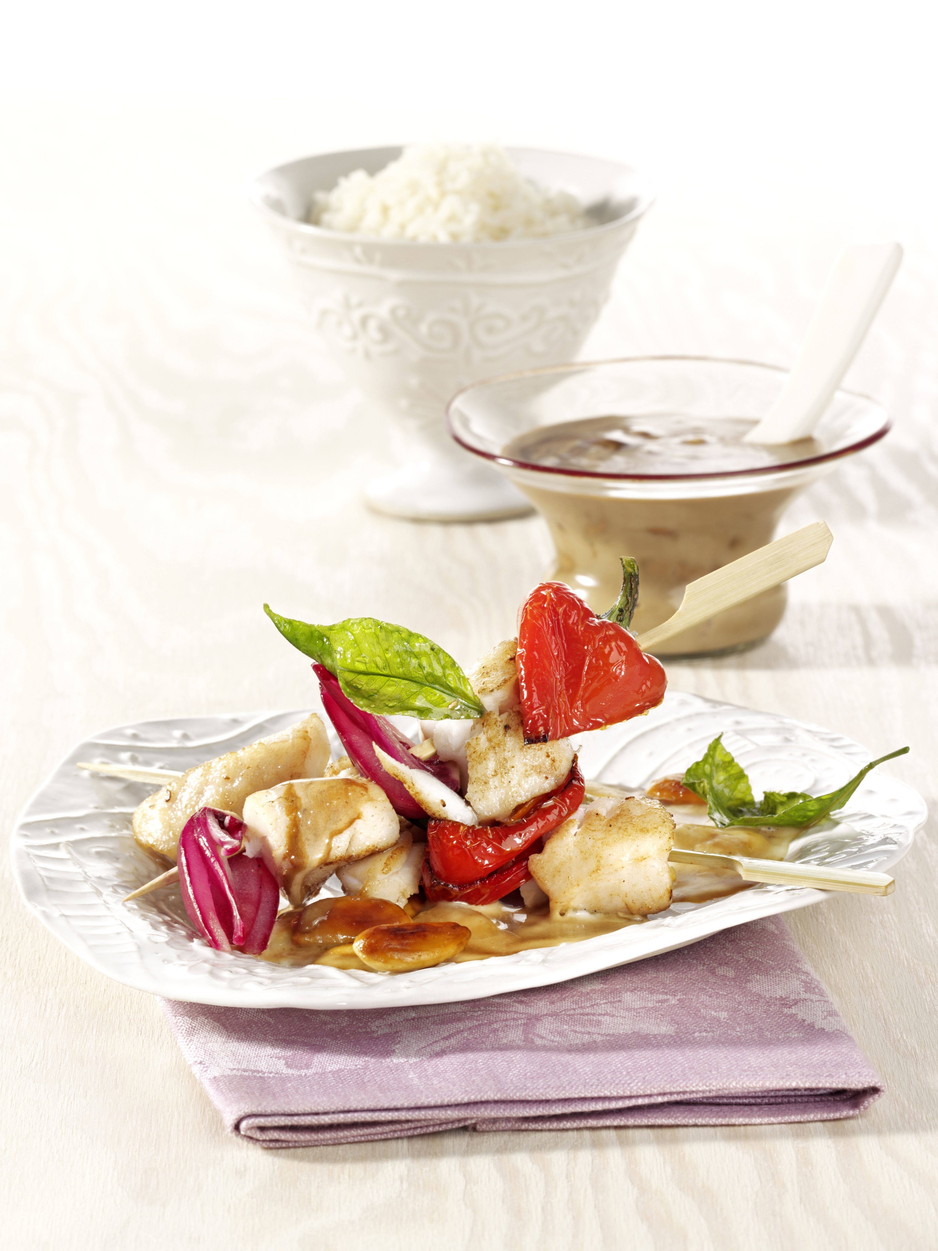 Mondamin - Fischschaschlik in Mandelsauce