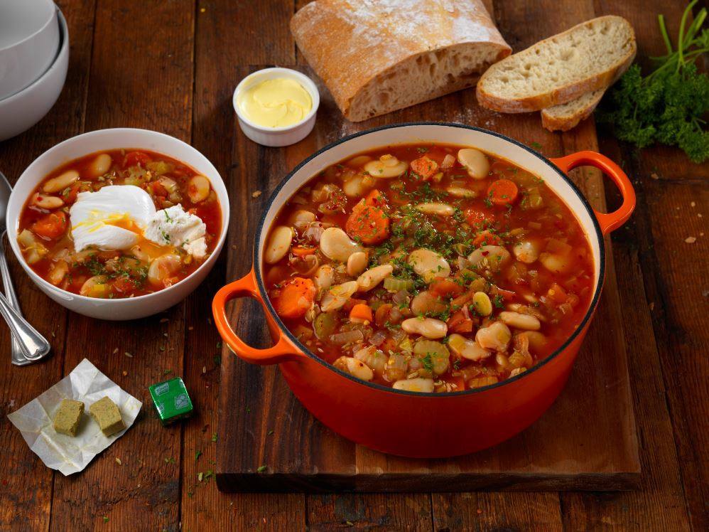 Butterbean Stew with Poached Egg & Soft Goats' Cheese