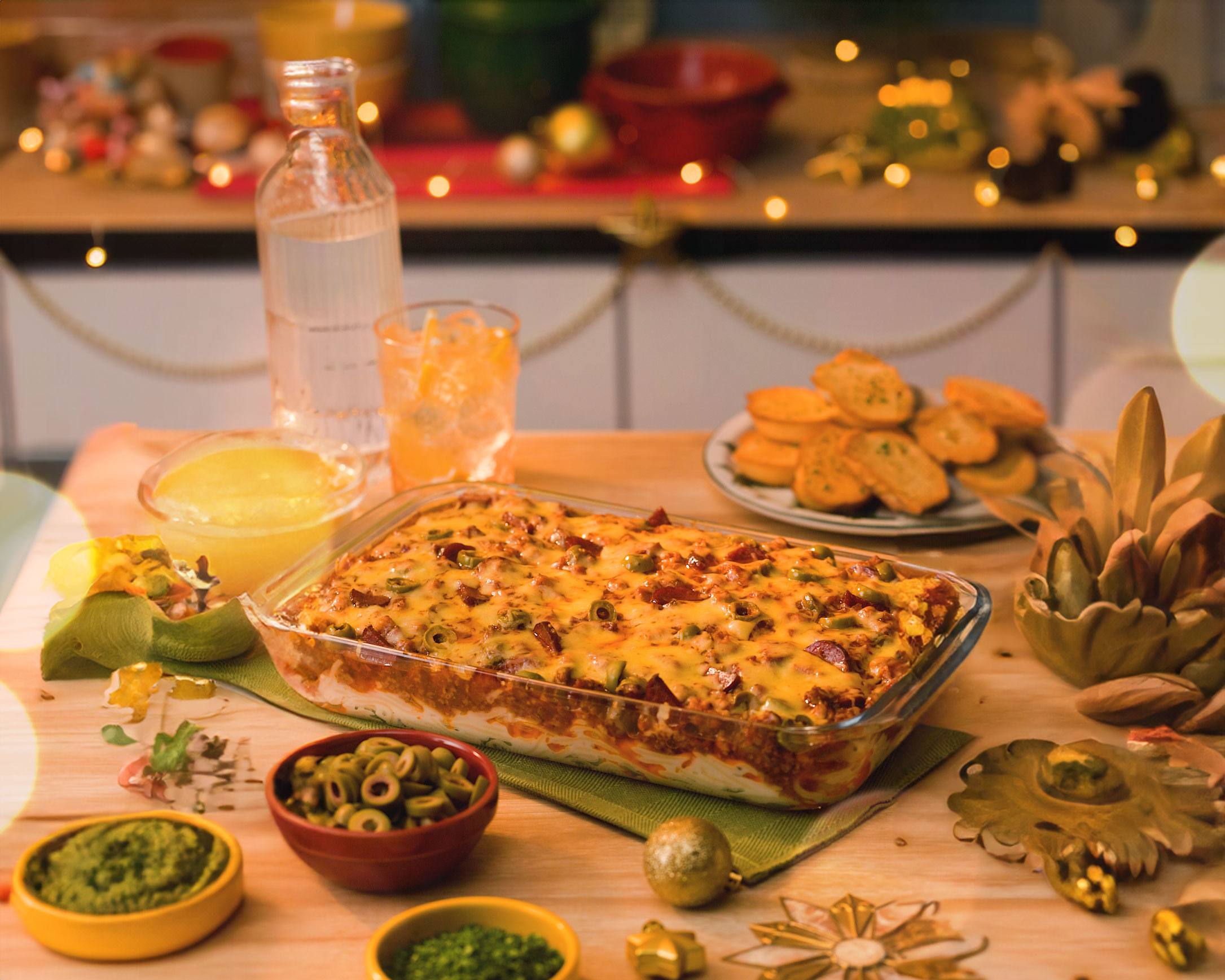 Baked spaghetti with chorizo de bilbao for Christmas