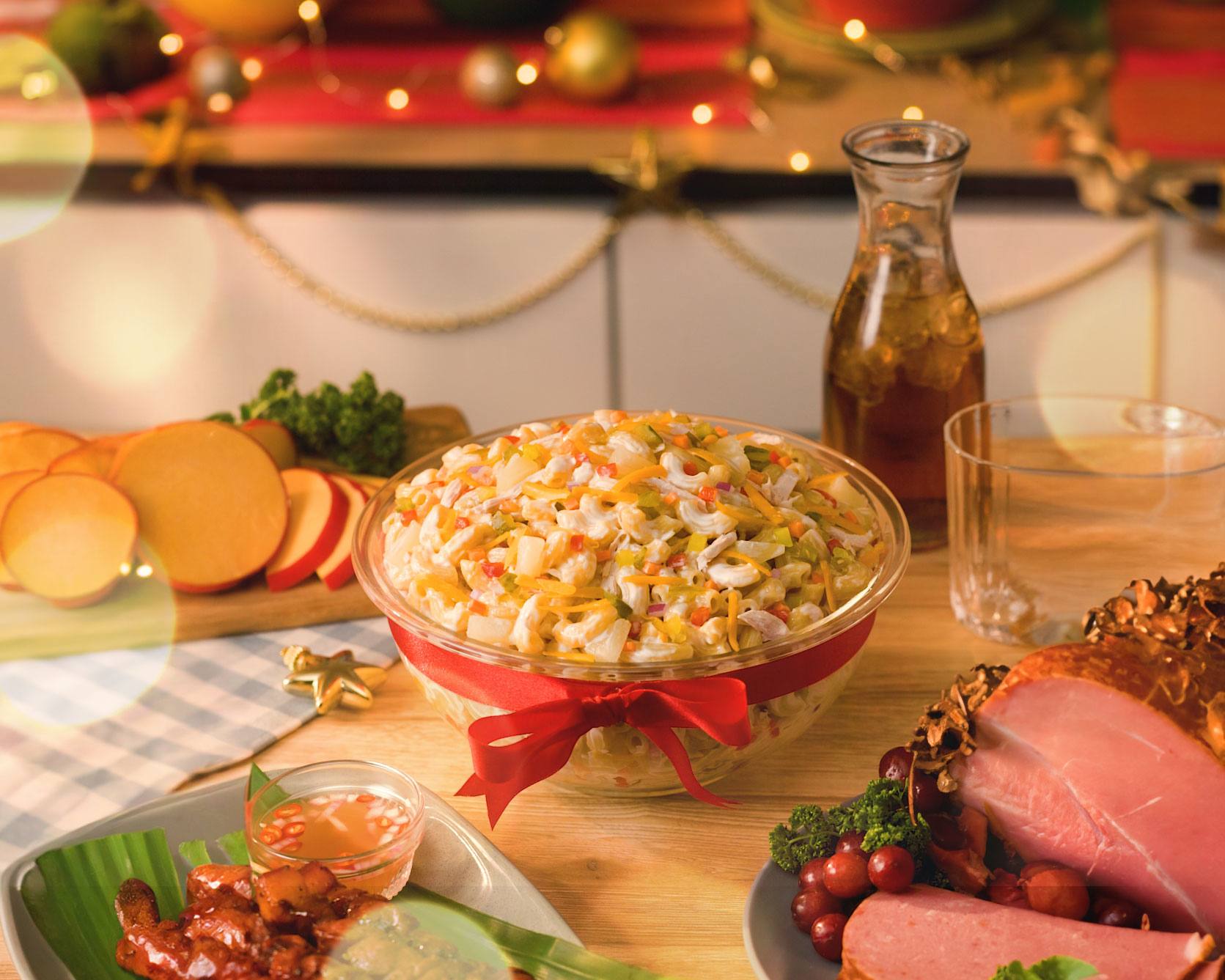 Creamy Macaroni Salad with Cheese Pimiento for your Christmas spread