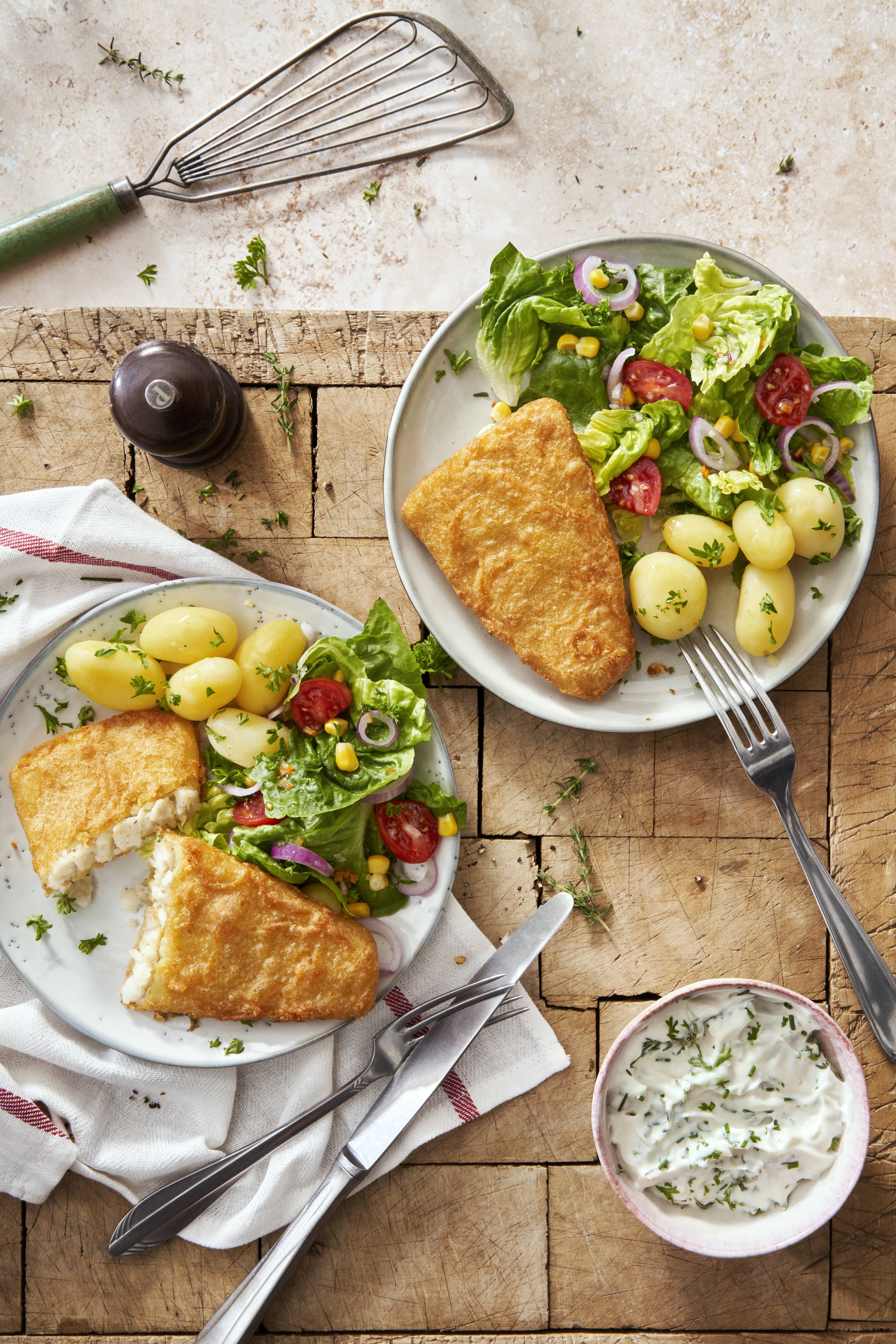 The Vegetarian Butcher - Krosse Flosse Backfisch-Filet mit Petersilien-Kartoffeln