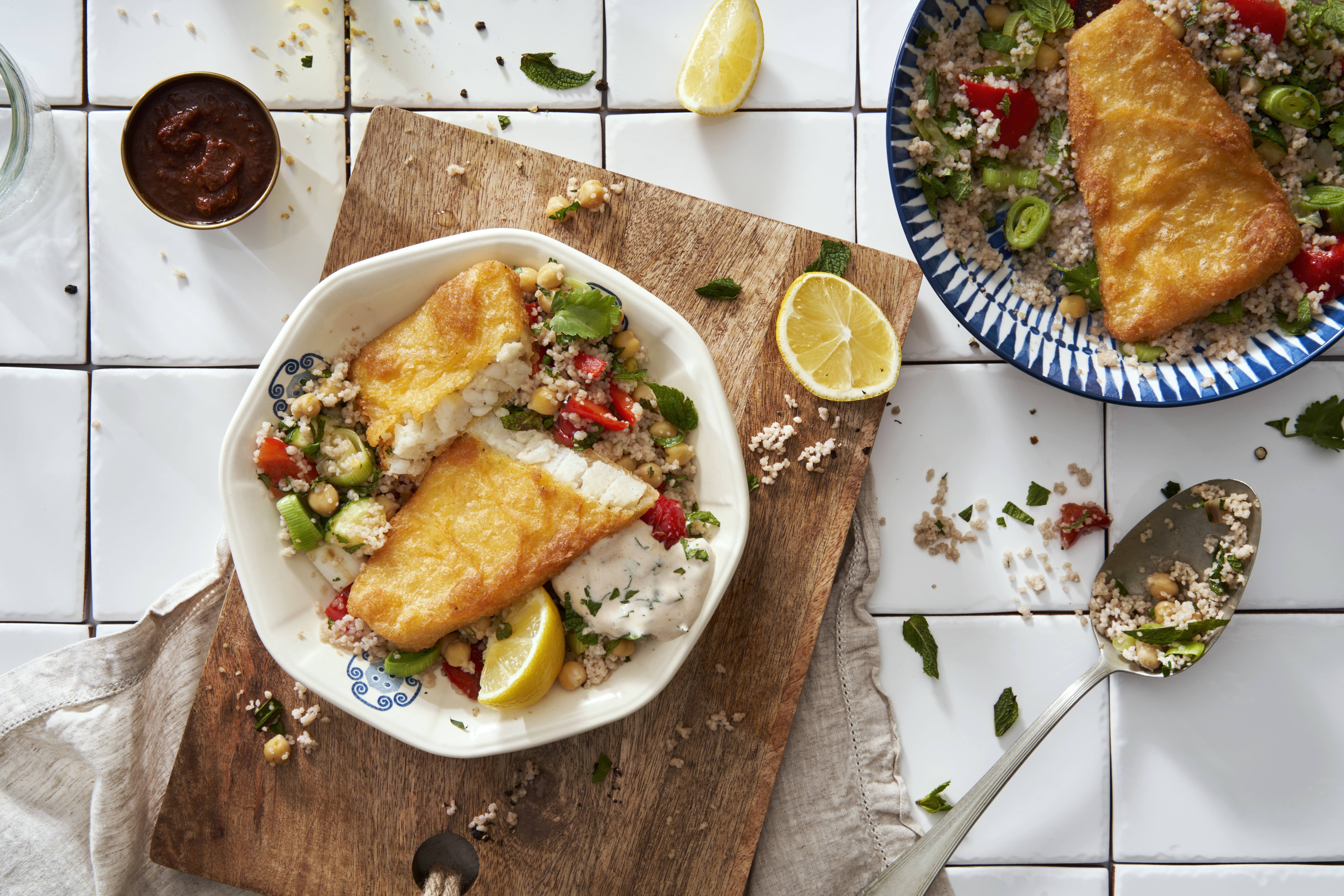 The Vegetarian Butcher - Vegane Backfisch-Filets mit Couscous Salat