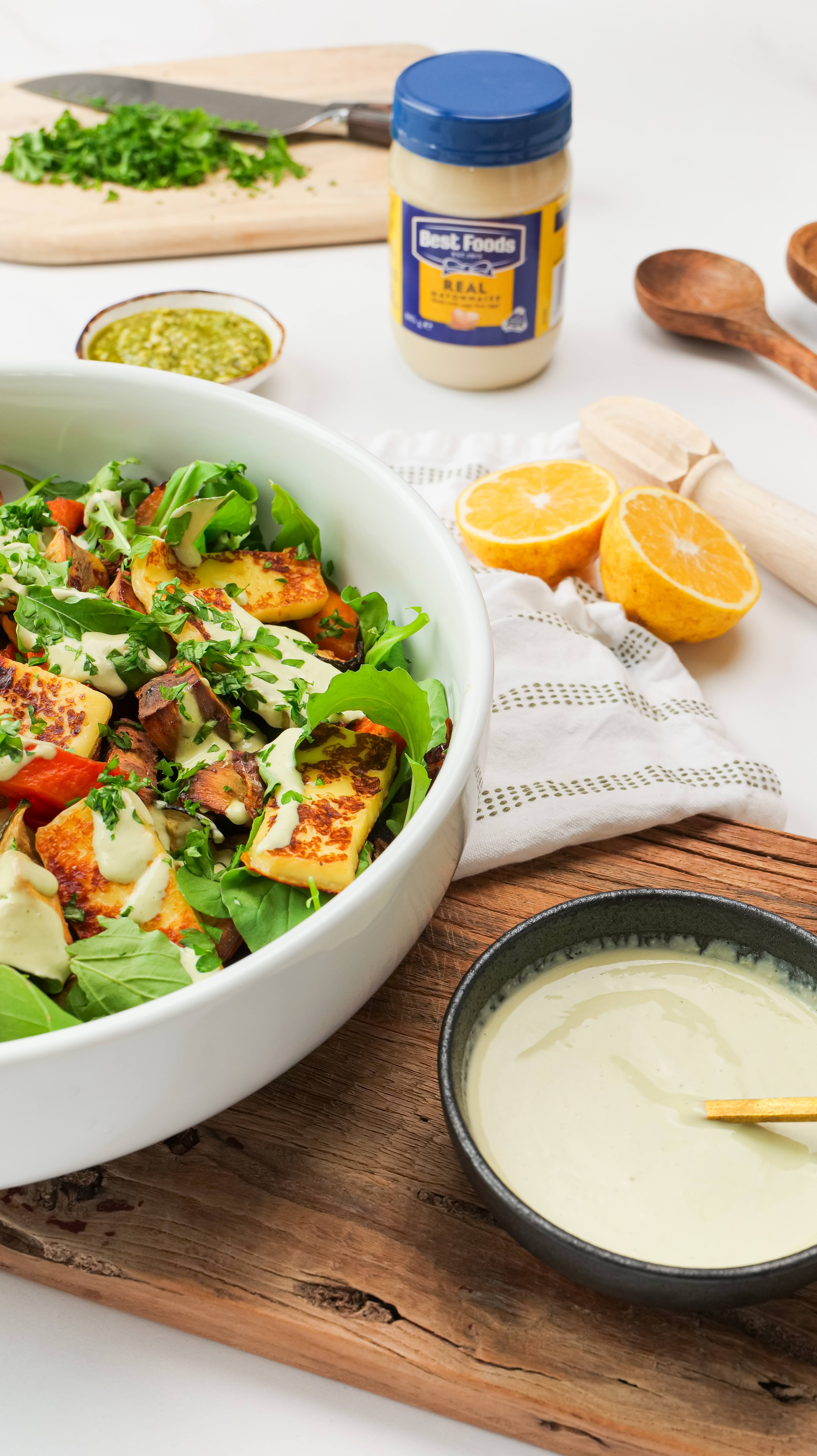 Roast Veg Salad with Creamy Pesto